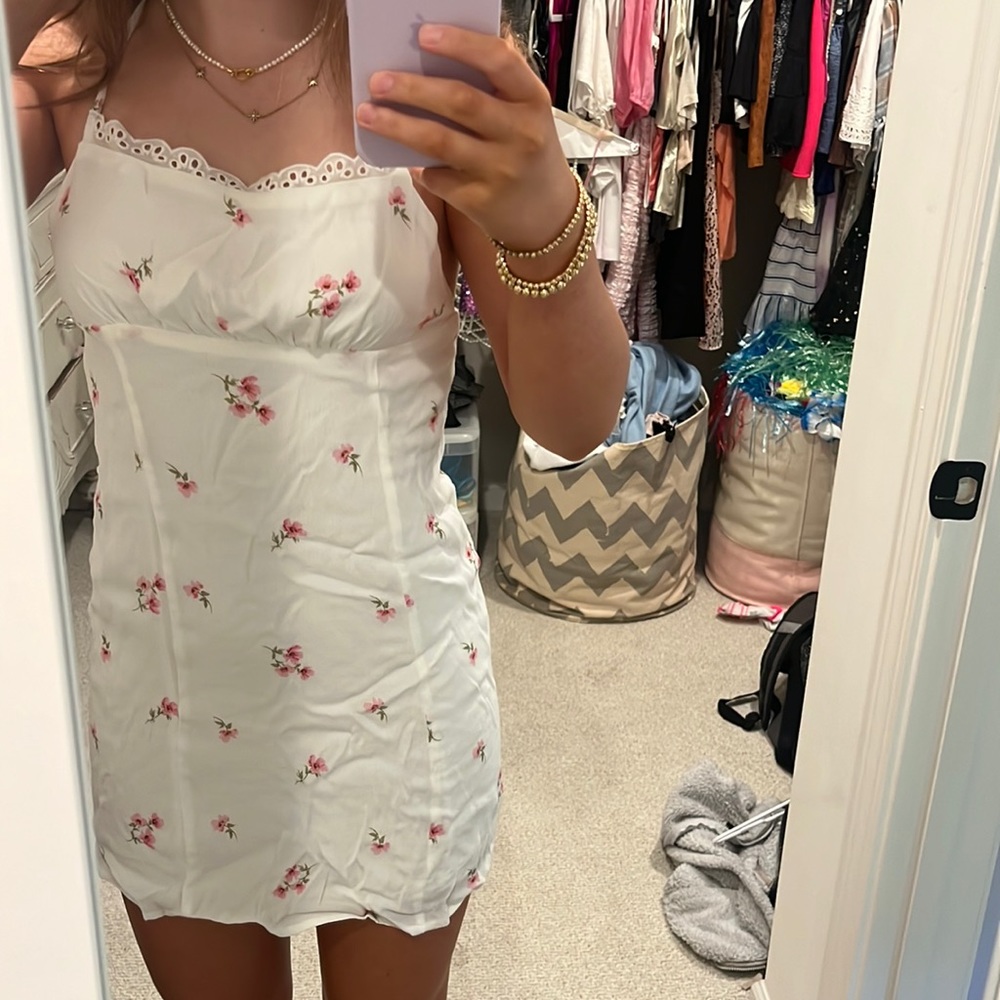 White dress with pink flowers